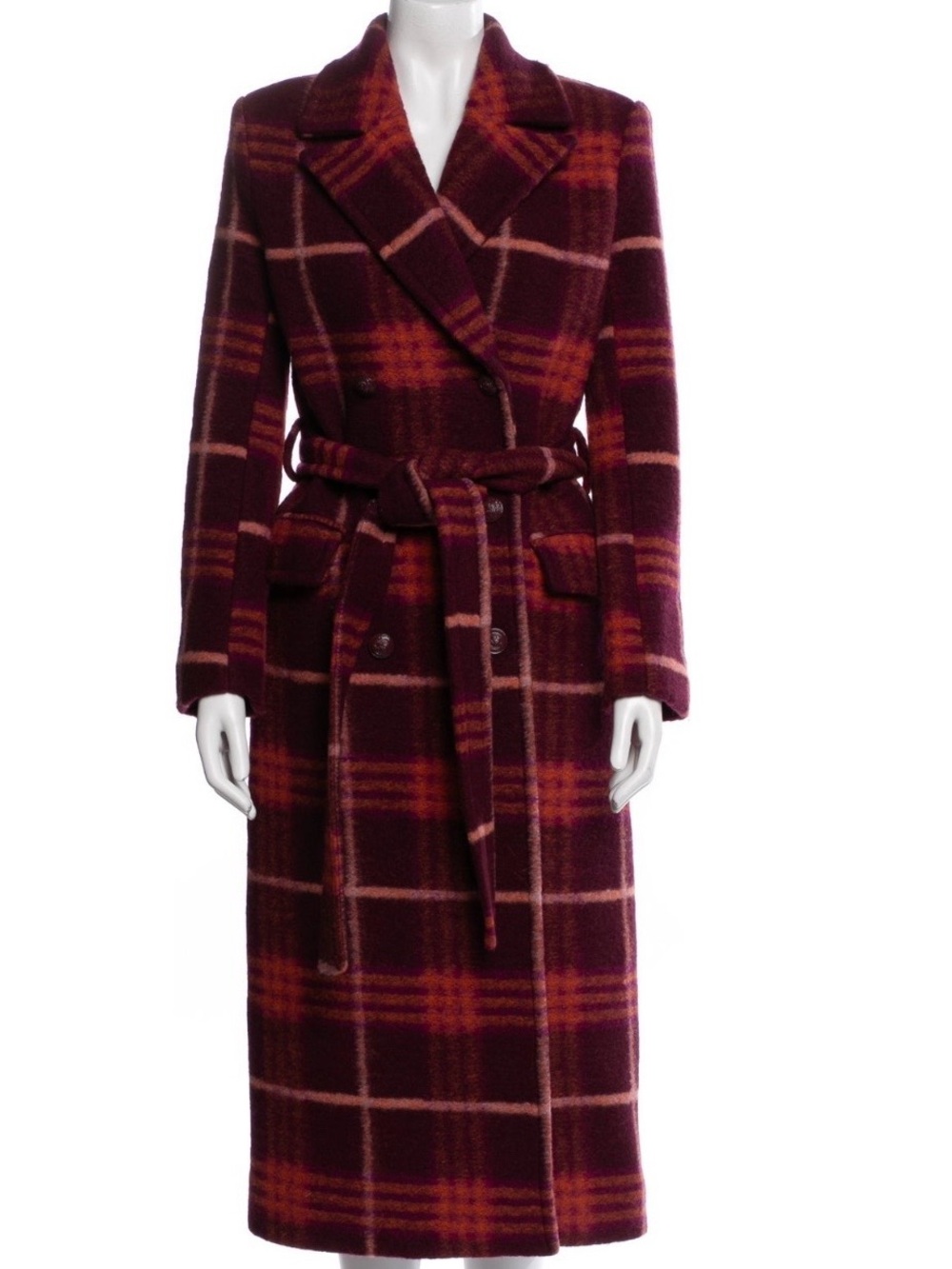 L'AGENCE Burgundy & Pink Plaid Wrap Coat sz 2